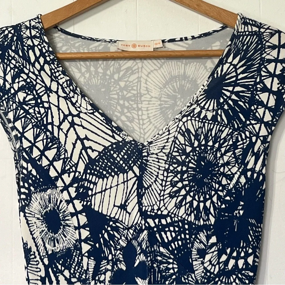 Tory Burch Baltic Sea Dream Catcher V-Neck Cap Sleeve Midi Dress Size XS